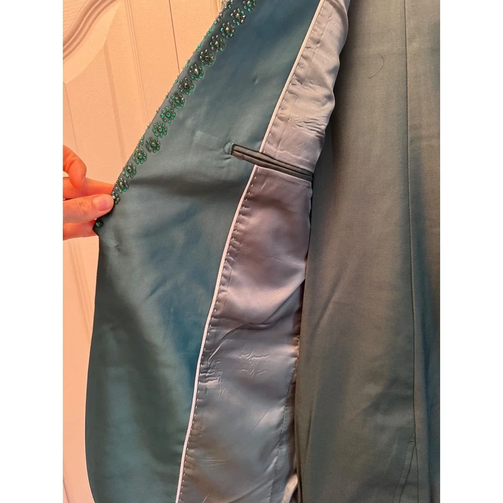 Ferrucci HT Green Beaded Tuxedo Suit Shawl Lapel Men Size 54 Jacket 48 Pants